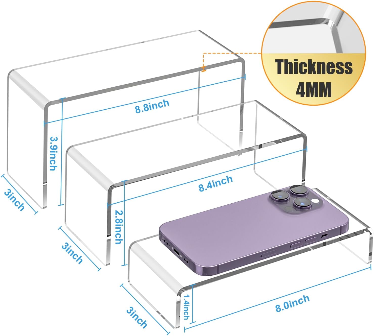 Ouskr 6 Pcs Clear Acrylic Display Risers for Shelf