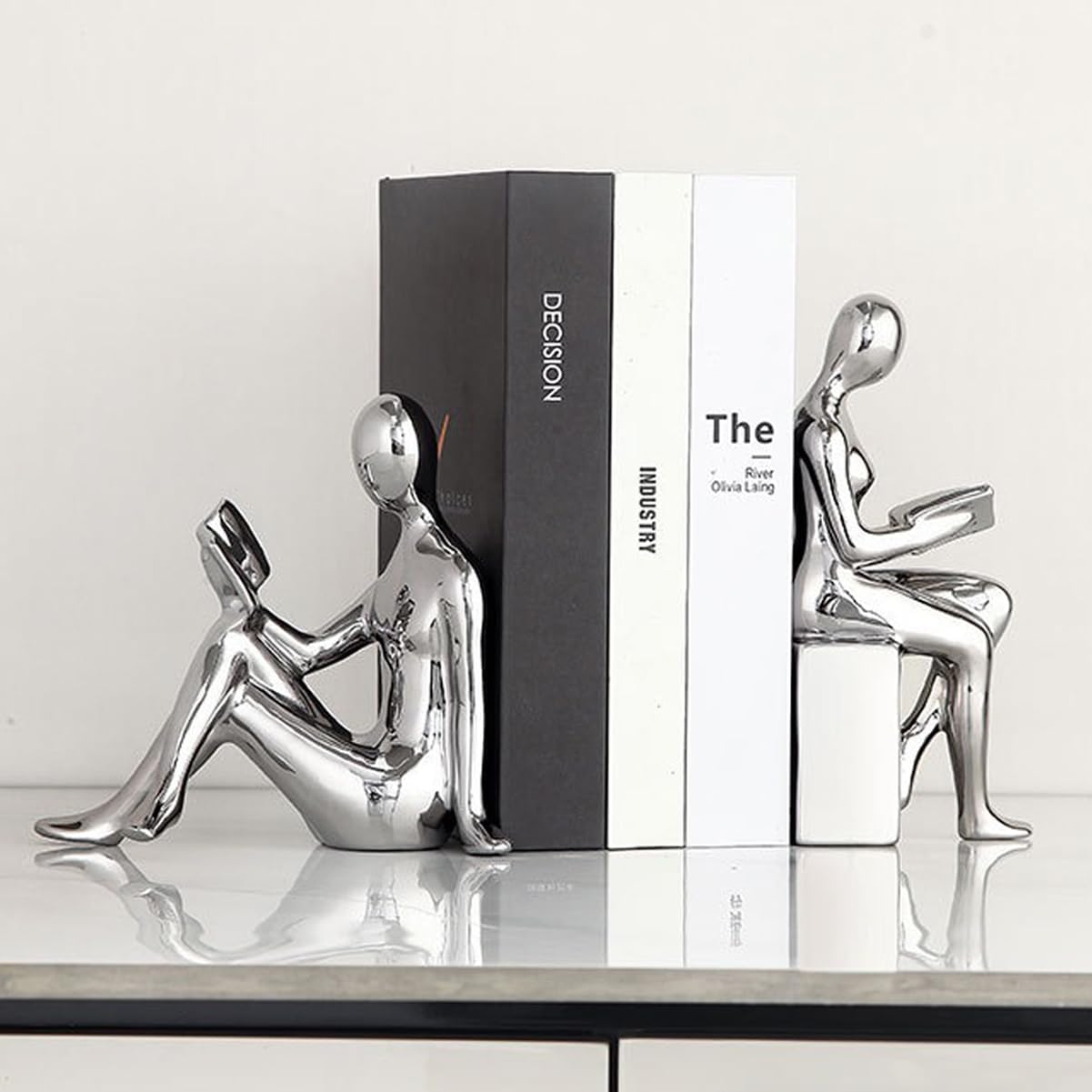 Silver Ceramic Bookends Decorative Pair