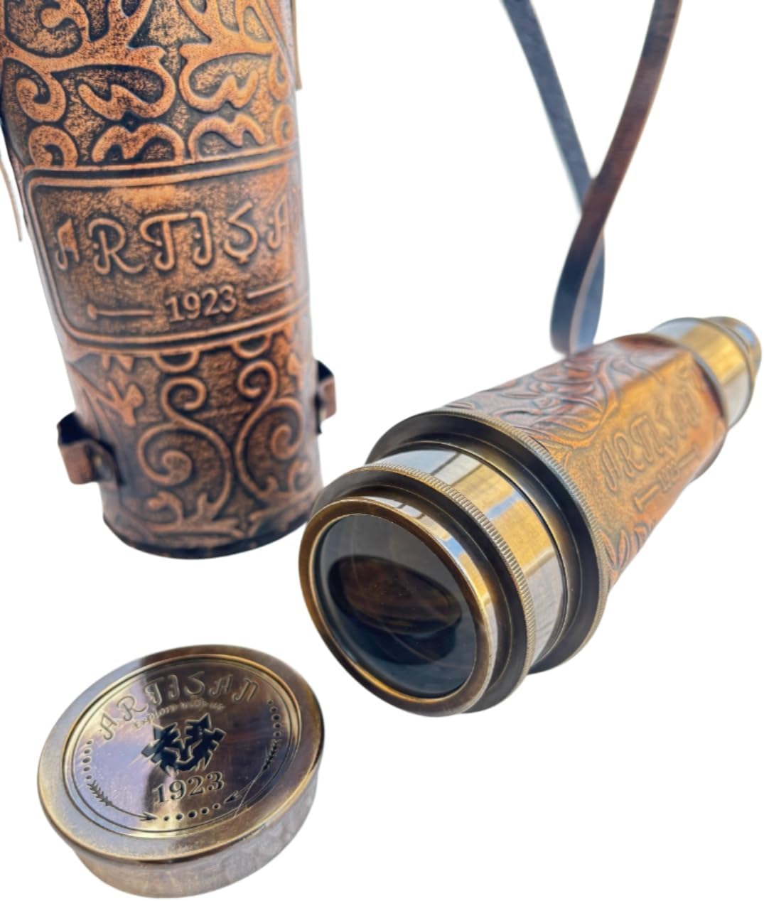 Antique Decor Spyglass with Leather Case