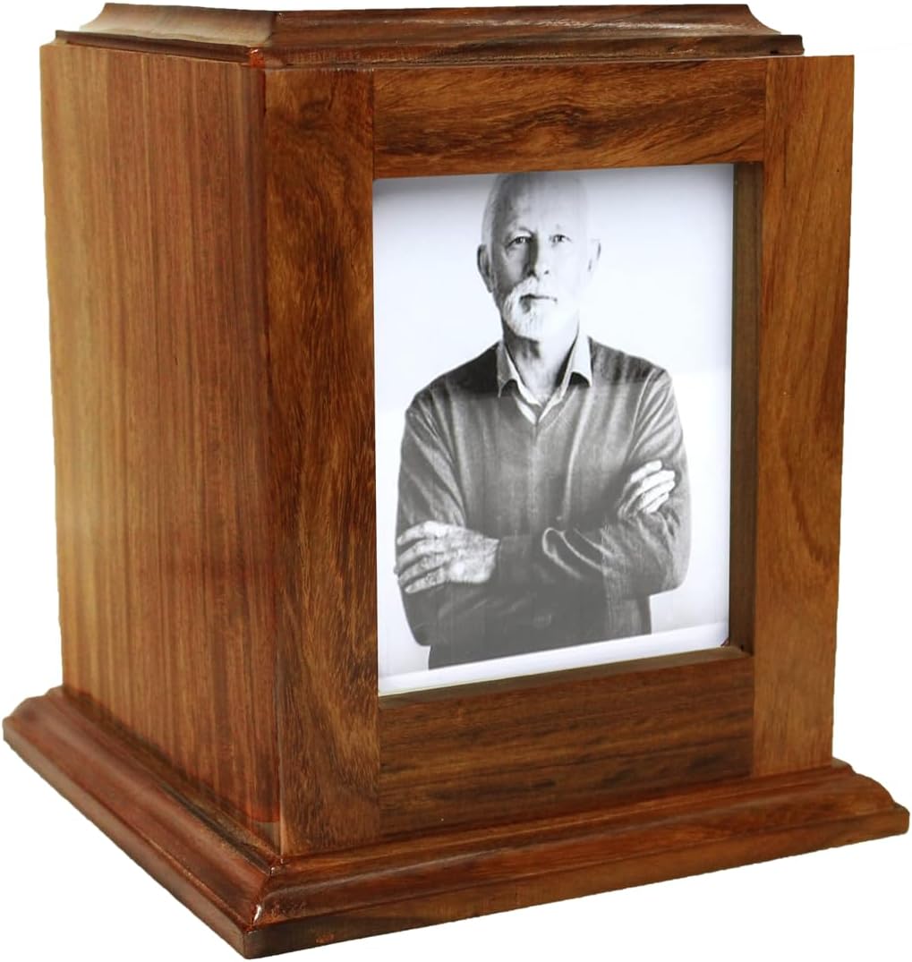 Elegant Handcrafted Rosewood Cremation Urn with Photo Frame