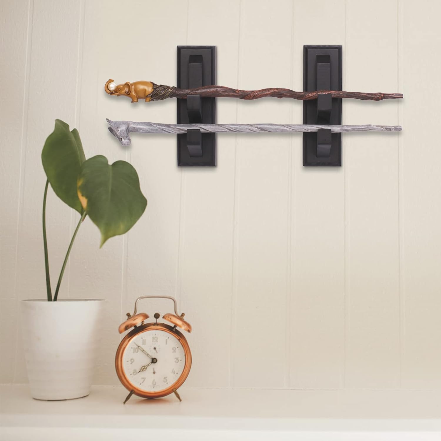 Wooden Wand Holder 2 Tier Black Wall Mount
