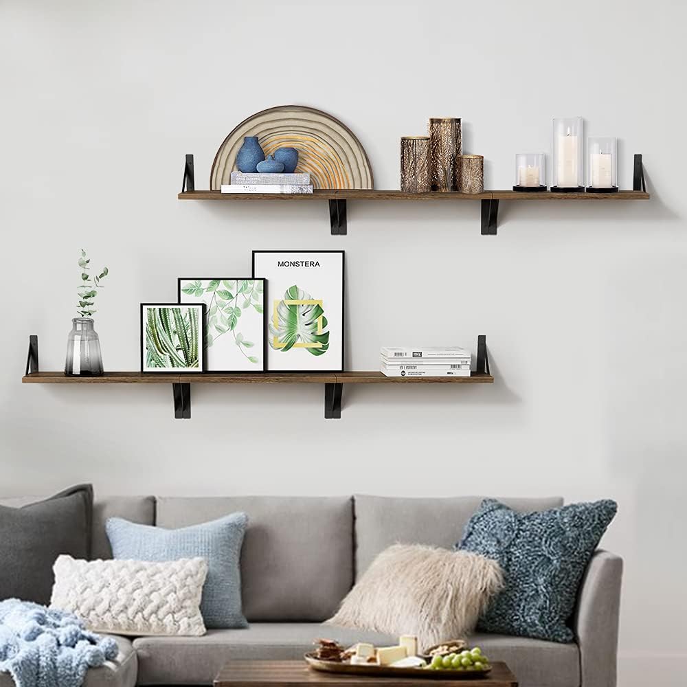 Rustic Floating Shelves Set of 3 17 Inch Natural Wood Wall Shelves