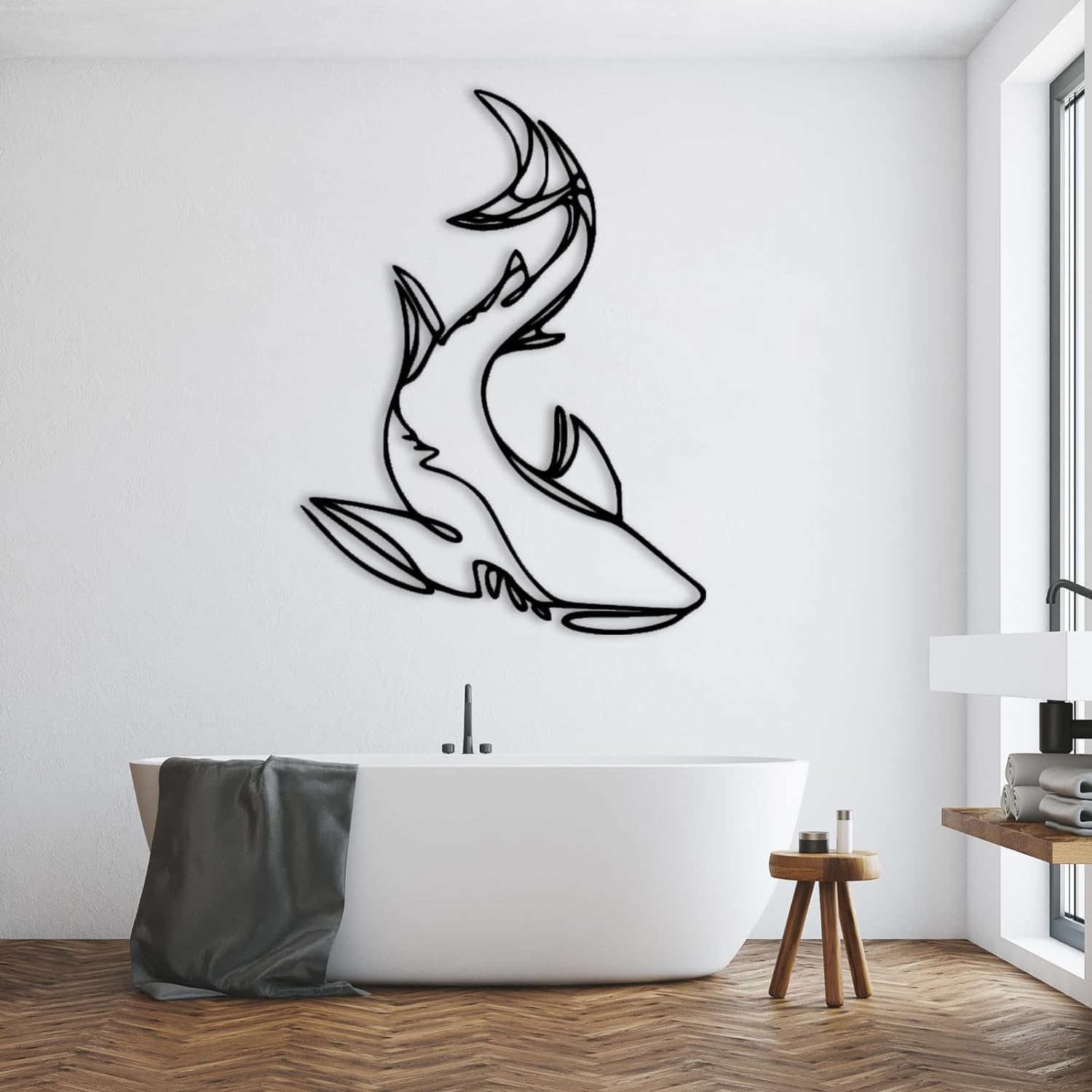 Idadey Shark Metal Wall Decor - Modern Nautical Art