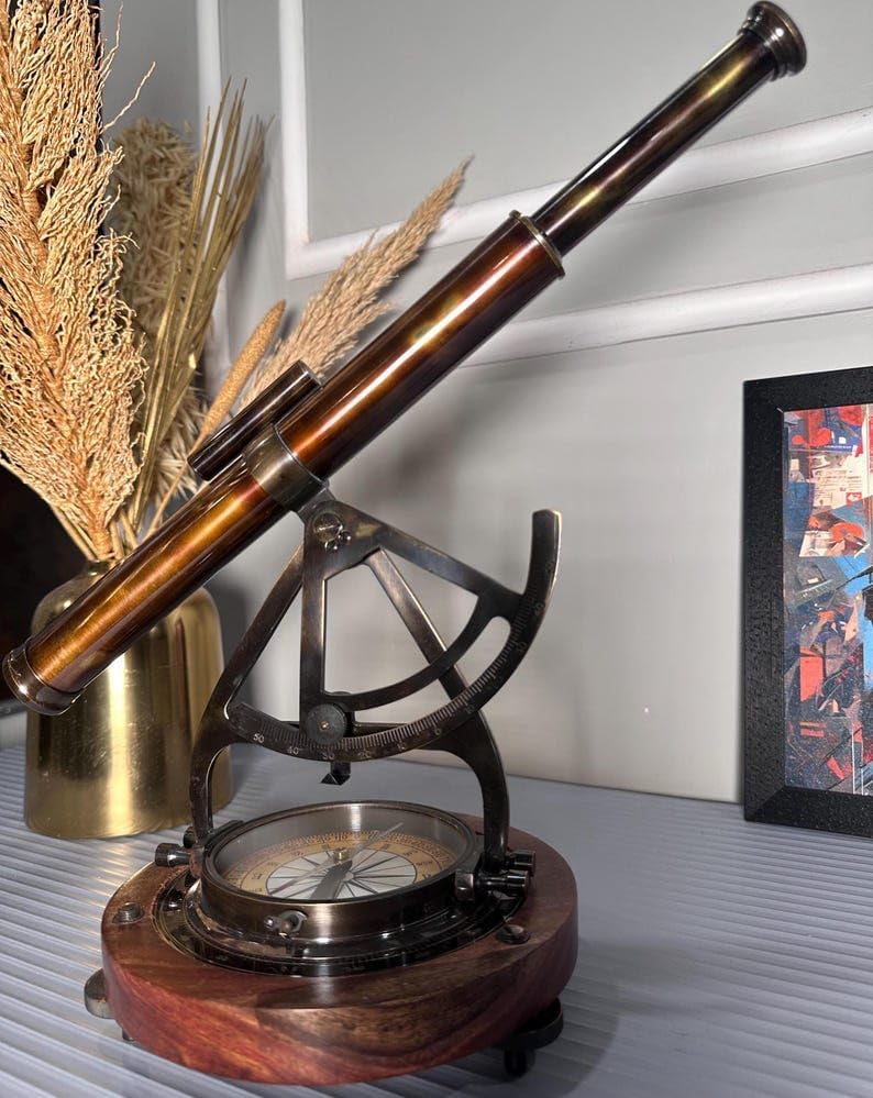 Antique Brass Alidade Compass Telescope 8 Inch Decorative Nautical Instrument