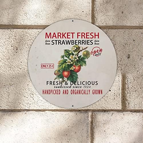 Market Fresh Strawberries Round Metal Tin Sign Decor