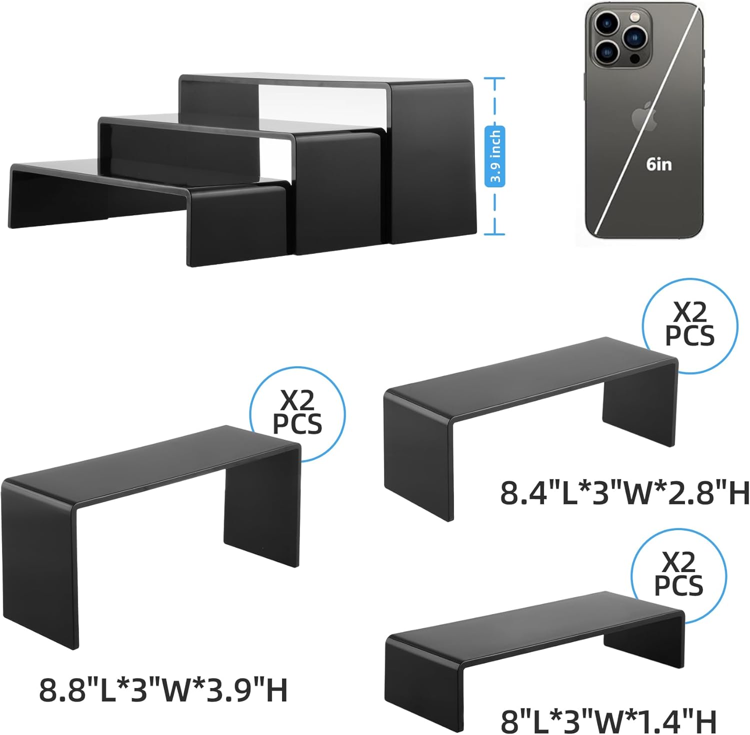 Goabroa Black Acrylic Display Risers 3 Tier 2 Set