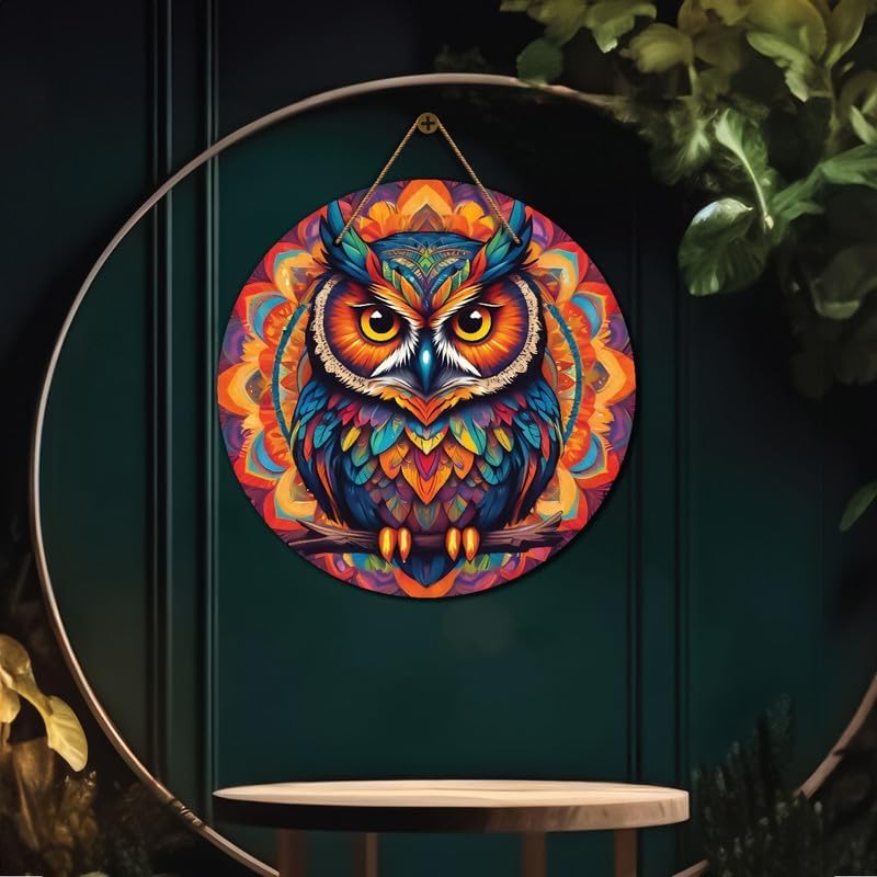 Wooden Wall Hanging Owl Mandala Design 12x12 Inches