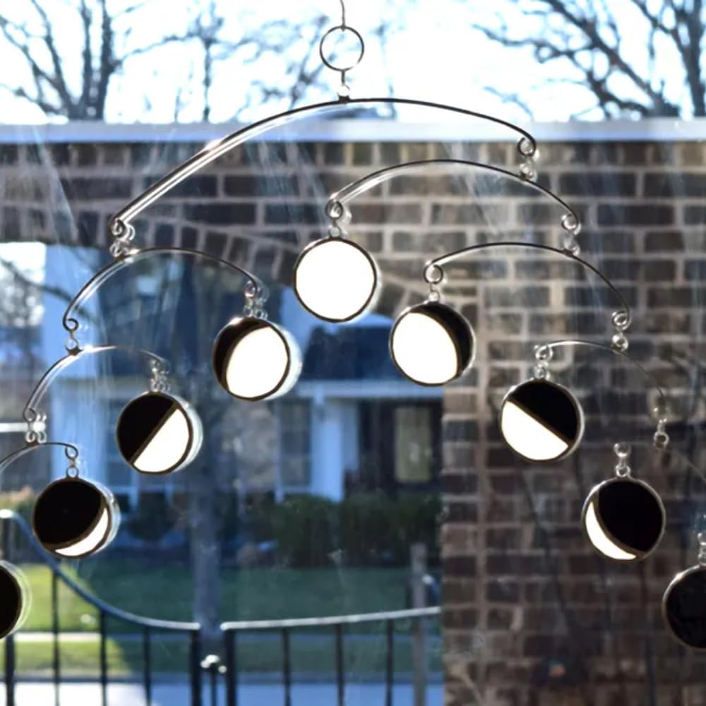 Unique Art Moon Stained Glass Hanging Mobile 16 Inch