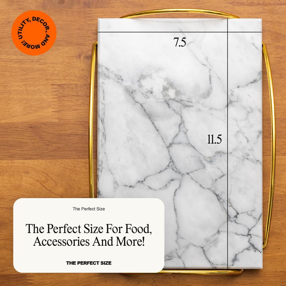 Stylish Marble Serving Tray with Gold Handles