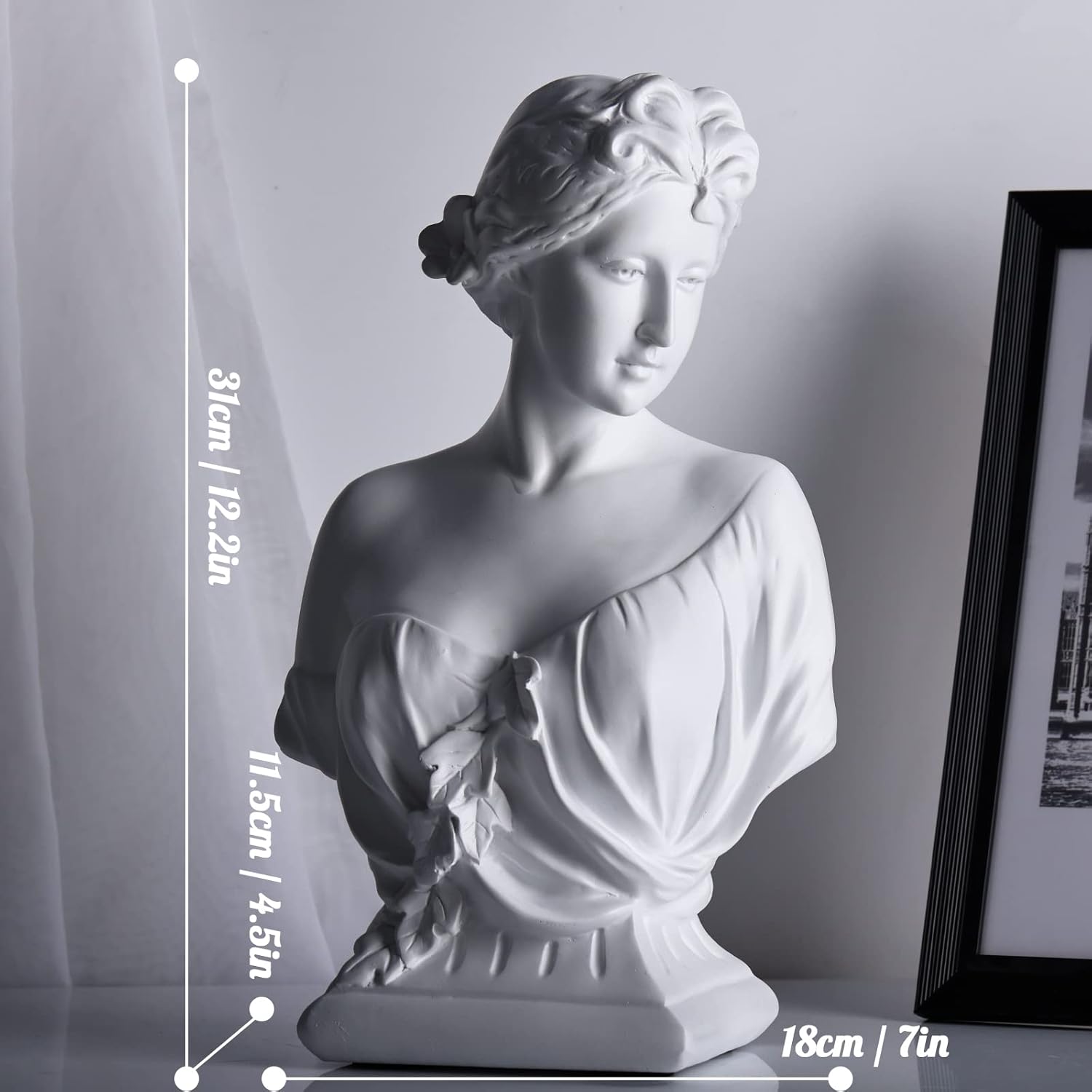 12 Inch Young Venus Bust Statue - Greek Goddess Home Decor