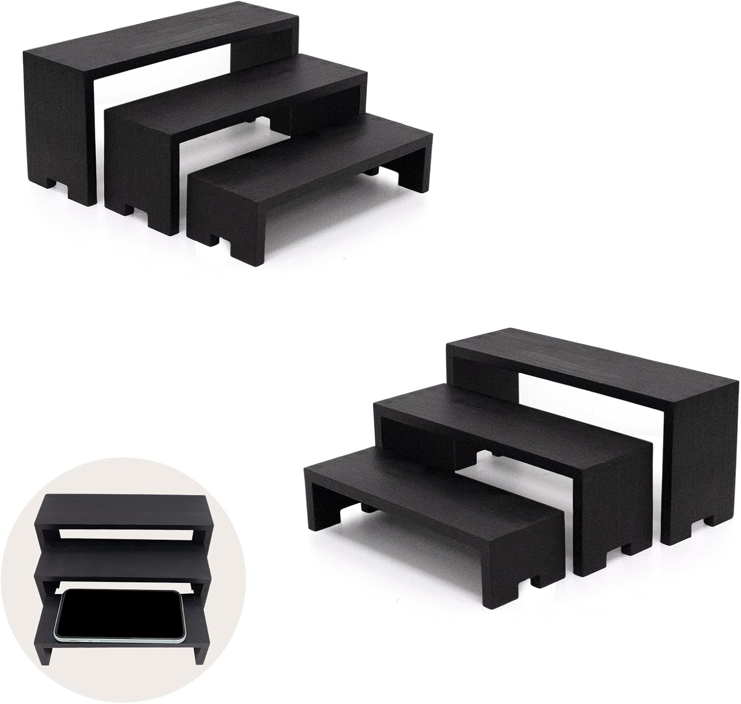 Yikaroeli 3 Tier Wooden Display Stand 6 Piece Black Risers