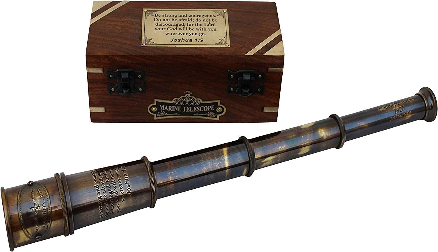 Vintage Nautical Brass Telescope with Wooden Box