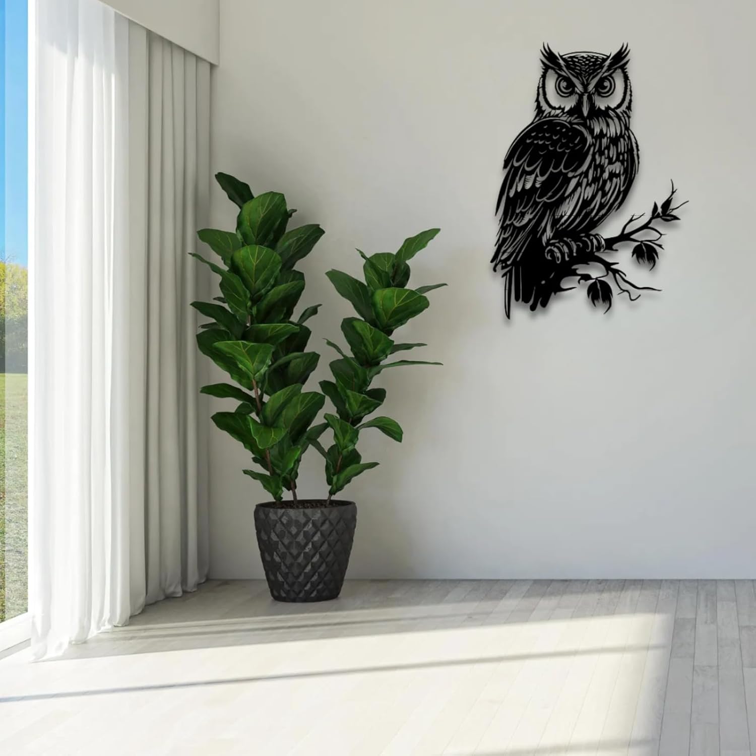 Sturdy Metal Owl Wall Sculpture 33X47 Decor