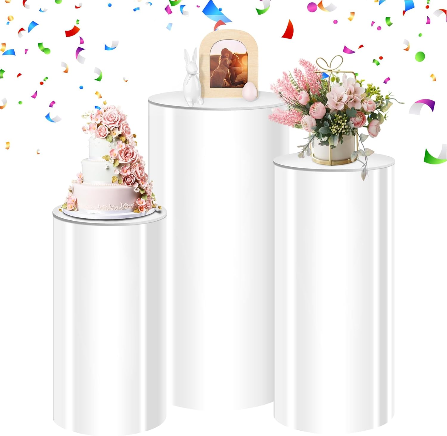 White Cylinder Stands Set of 3 for Parties