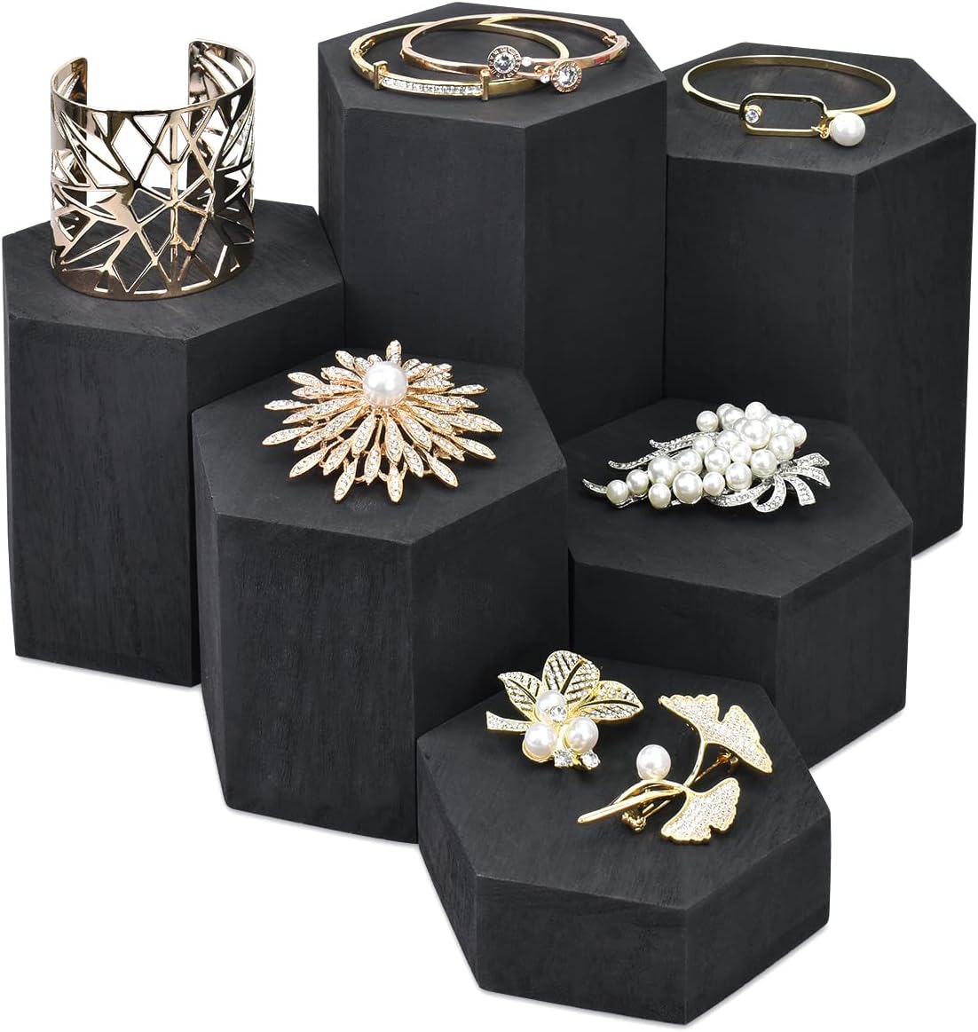 MOOCA 6 Pcs Black Hexagon Risers for Jewelry Display