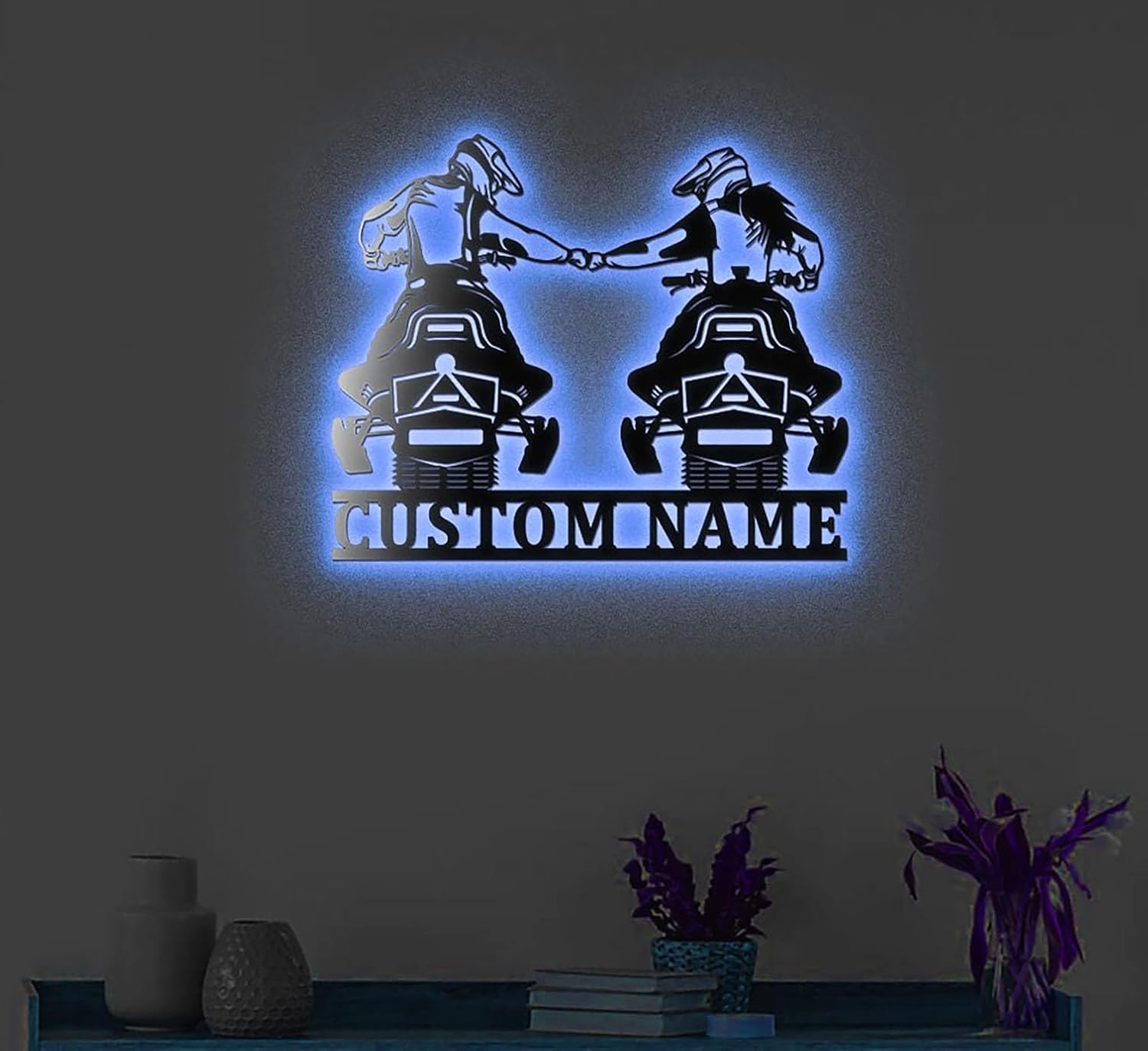 Custom Name Sign Dad and Mom Snowmobile Metal Wall Art With LED Lights