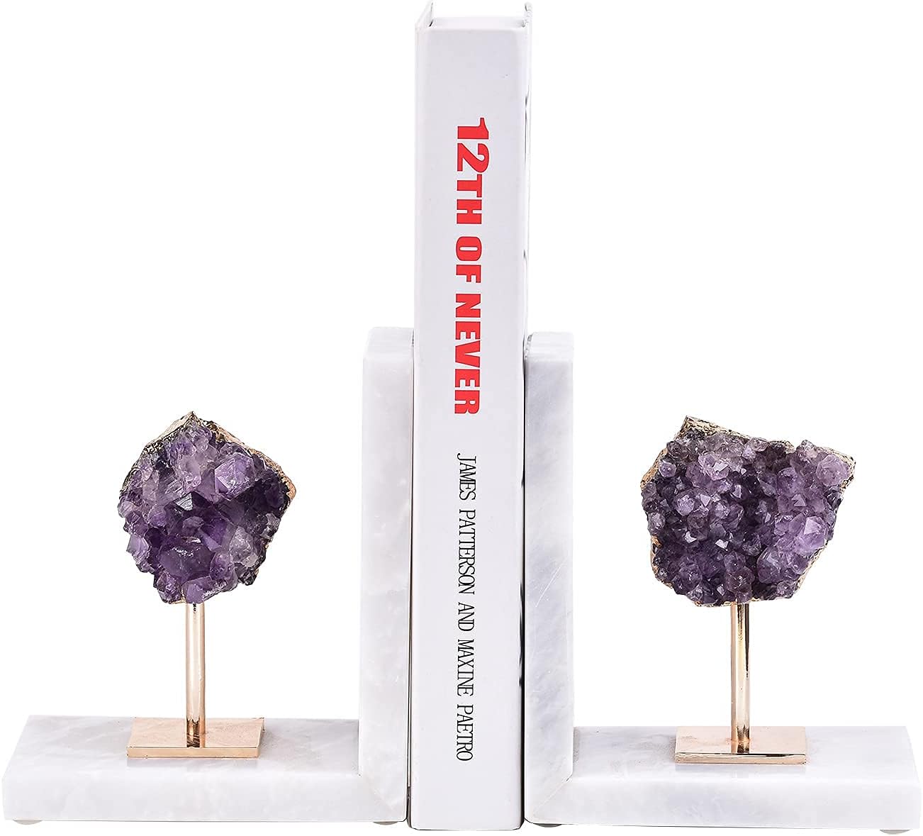 Amethyst Bookends for Heavy Books Decorative Marble Book Ends