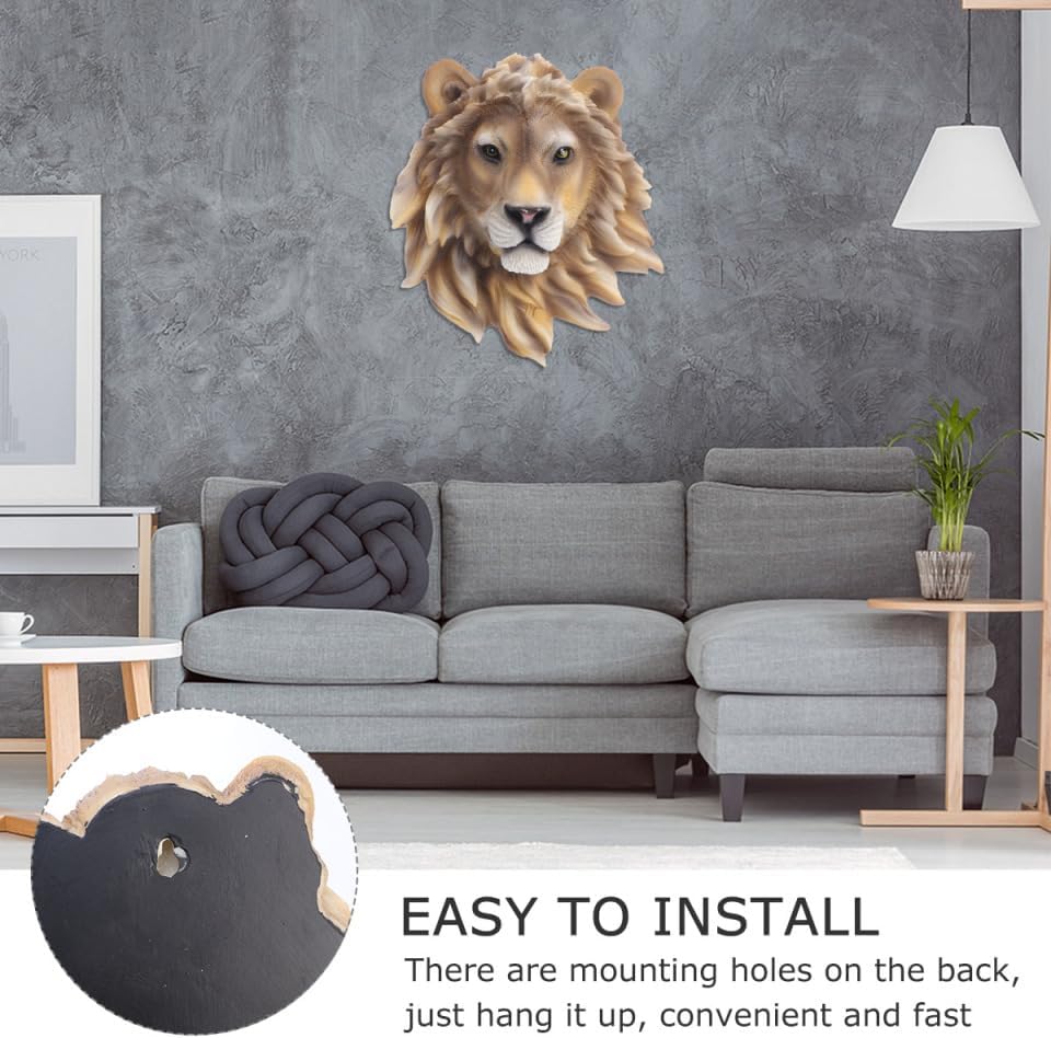 ULTNICE Rustic Resin Lion Head Wall Hanging Decor