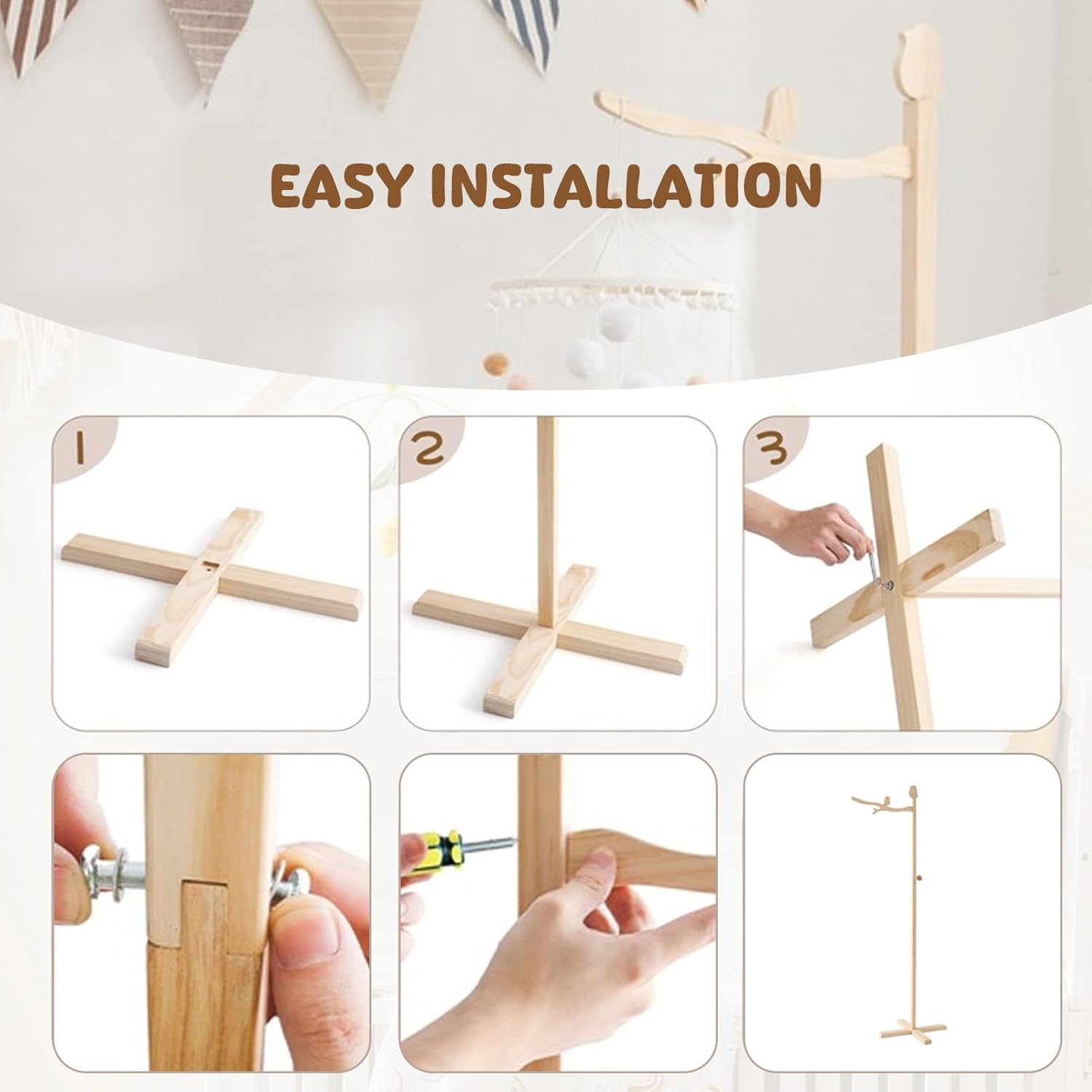 Luocute Floor Standing Crib Mobile Arm 56 Inch Wooden Support