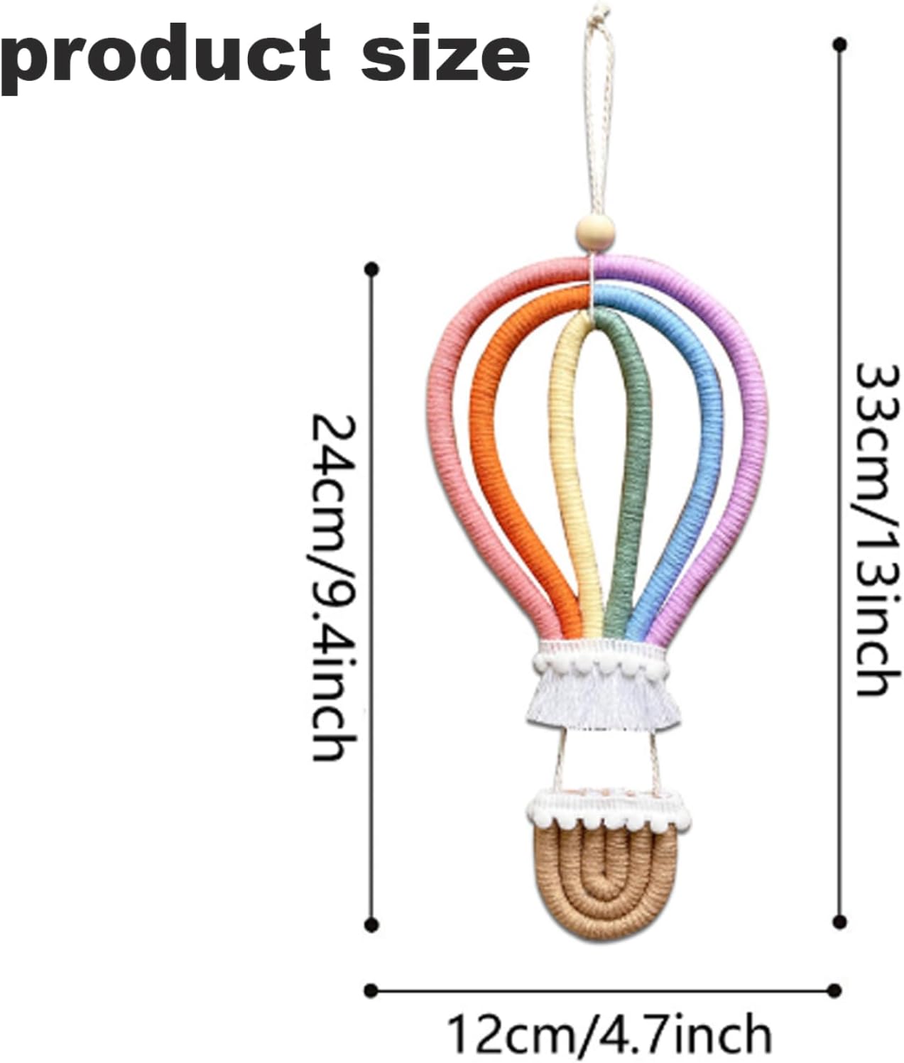 Neroyaner Rainbow Macrame Hot Air Balloon Wall Decor