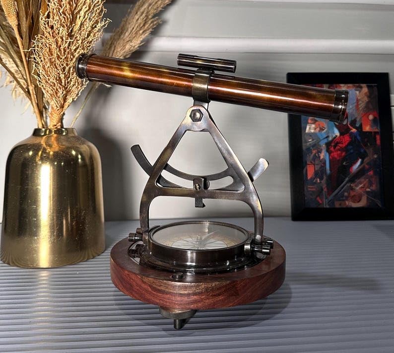 Antique Brass Alidade Compass Telescope 8 Inch Decorative Nautical Instrument