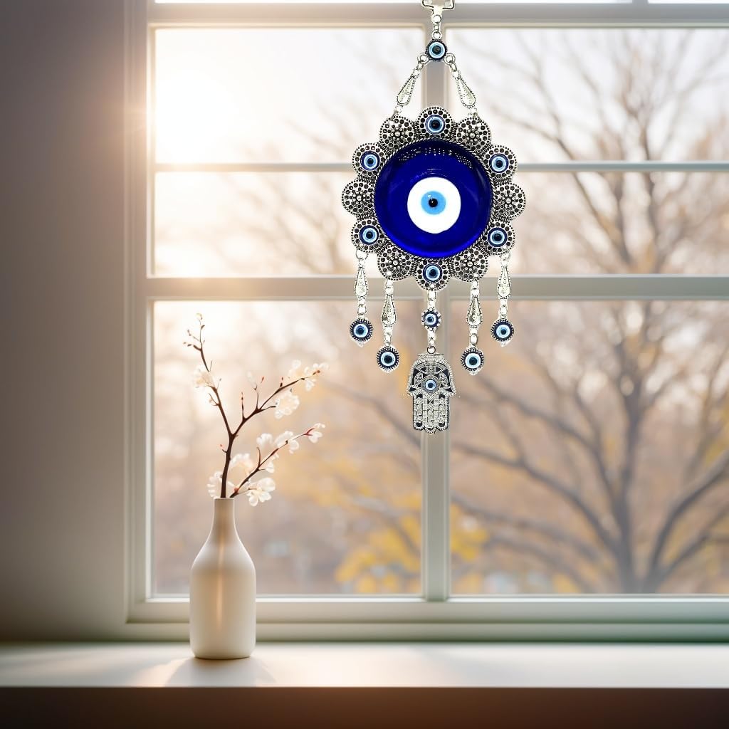 Blue Evil Eye with Hamsa Hand Wall Hanging Decor