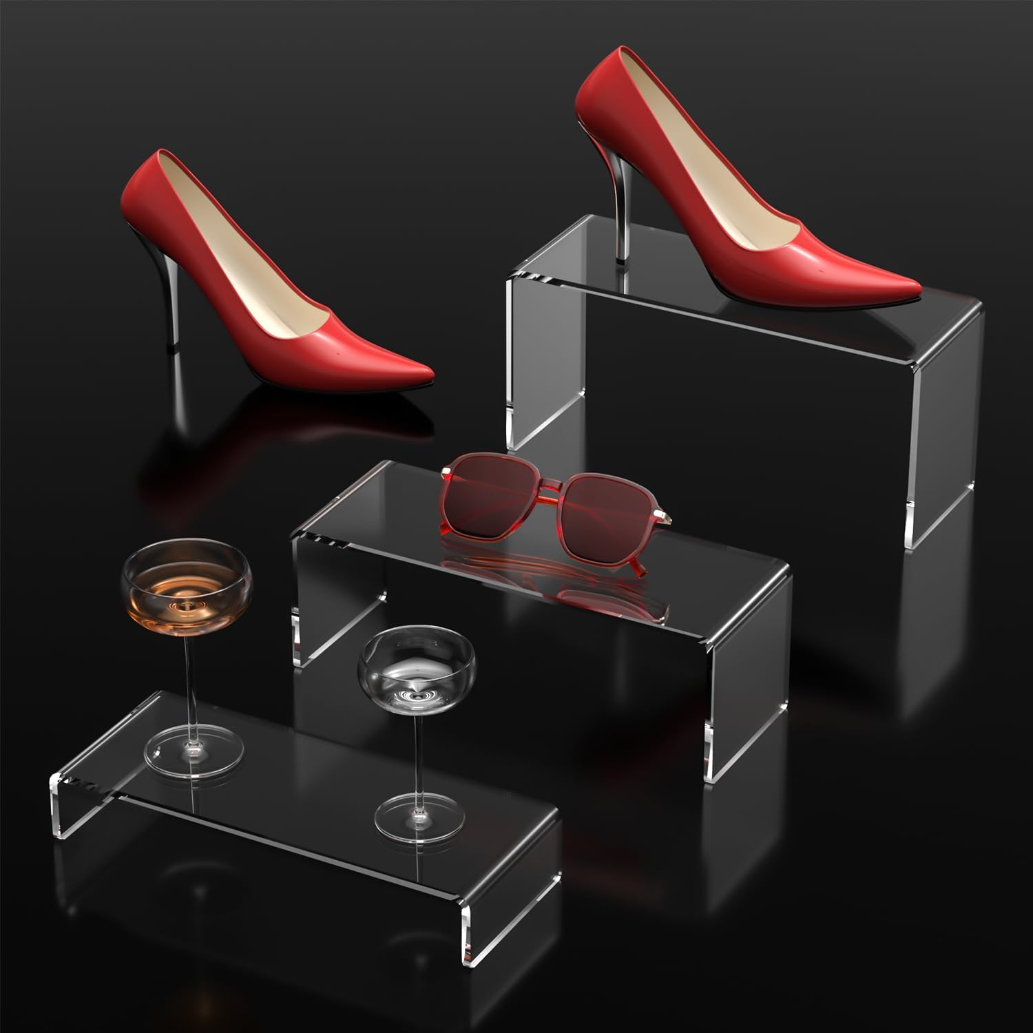 Ouskr 6 Pcs Clear Acrylic Display Risers for Shelf
