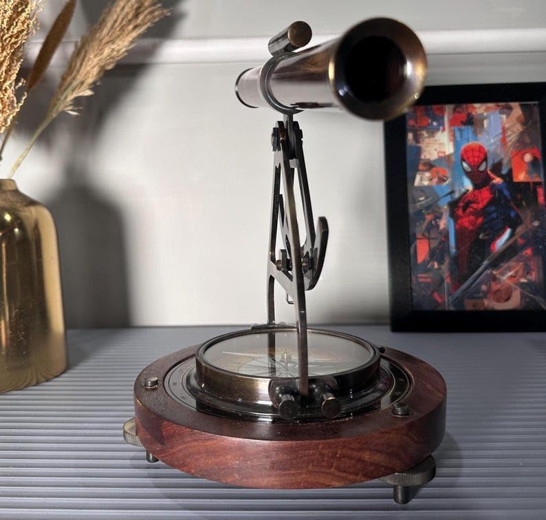 Antique Brass Alidade Compass Telescope 8 Inch Decorative Nautical Instrument
