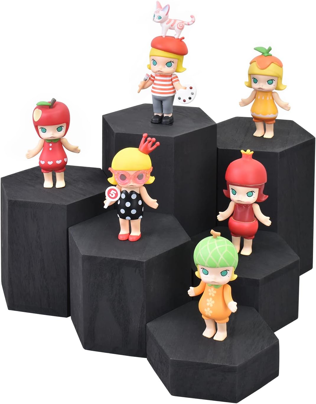 MOOCA 6 Pcs Black Hexagon Risers for Jewelry Display