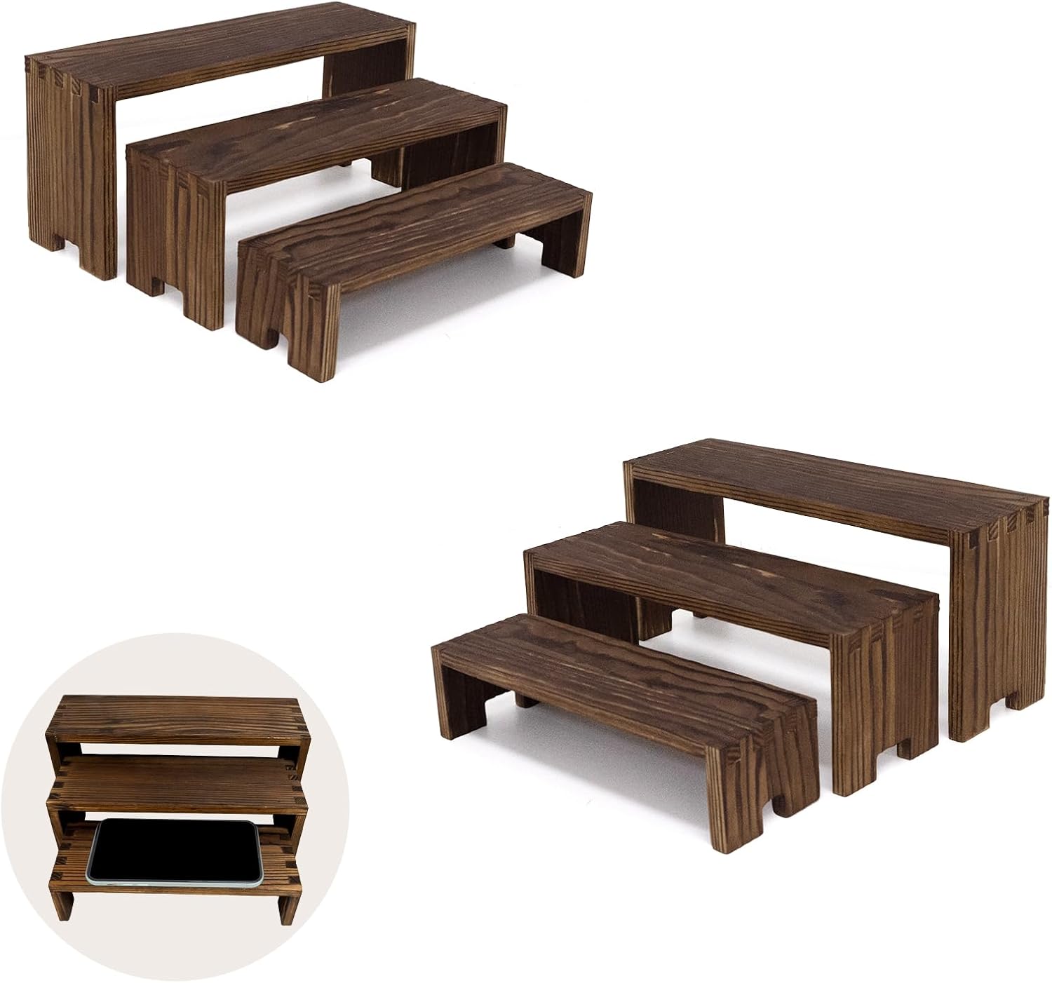 Yikaroeli 6 Piece 3 Tier Wooden Display Riser Set