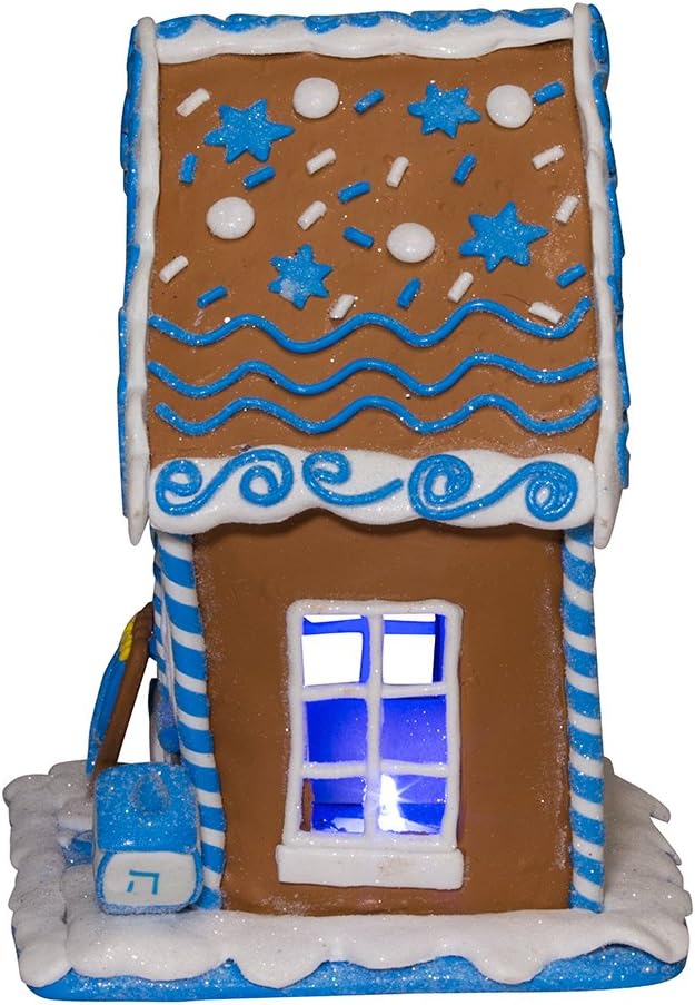 Kurt S Adler 7 Inch LED Hanukkah Gingerbread House Tablepiece Blue