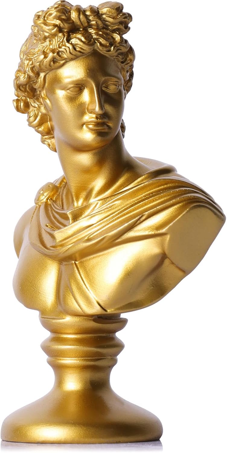 Apollo Statue 6 Inch Gold David Bust Classical Greek Mythology Sculpture