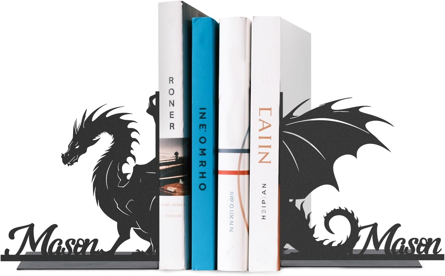 Personalized Dragon Book Ends 2 Pcs Custom Metal Bookshelf Decor