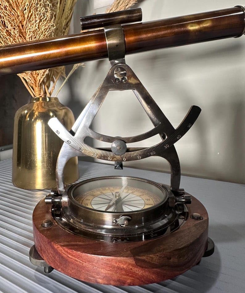 Antique Brass Alidade Compass Telescope 8 Inch Decorative Nautical Instrument