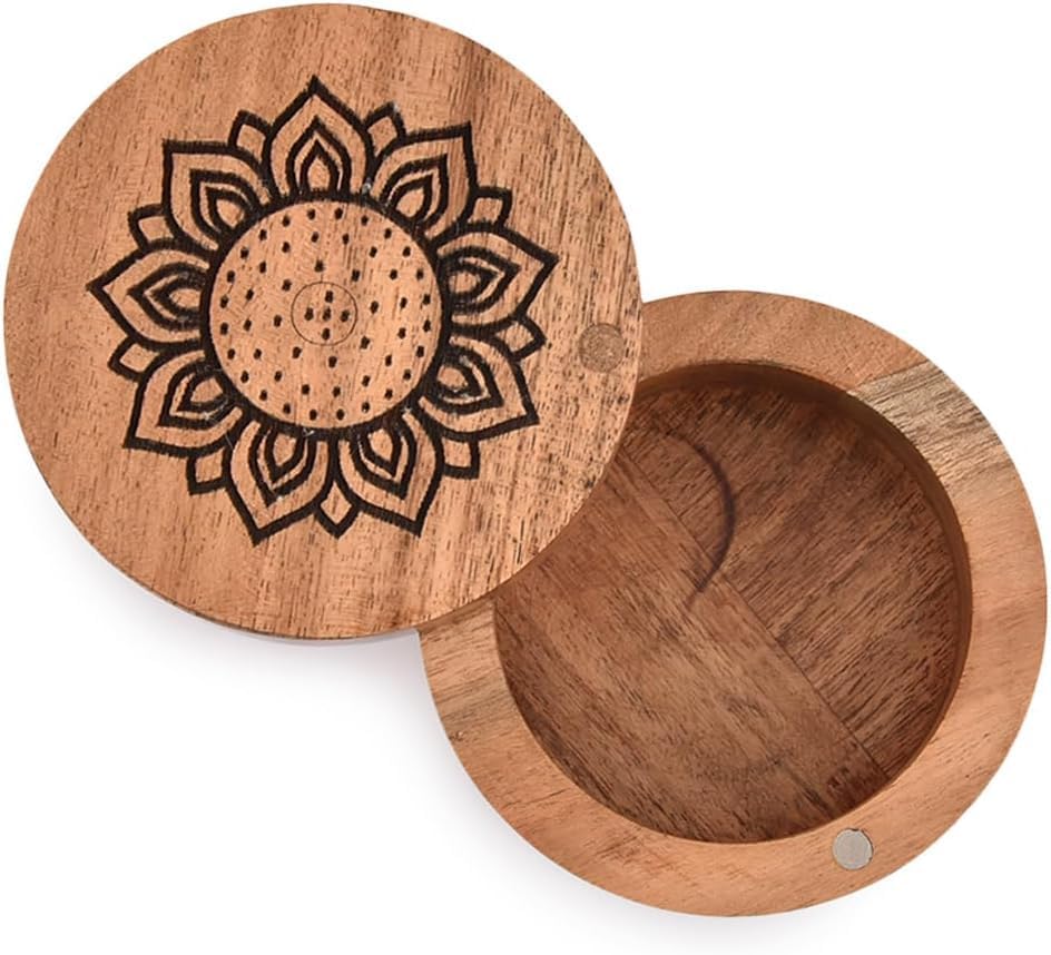 EDHAS Decorative Urns Round Shape - Acacia Wood Ashes Container