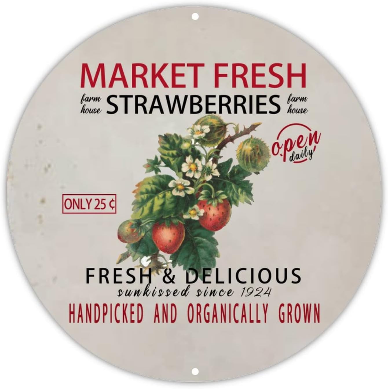 Market Fresh Strawberries Round Metal Tin Sign Decor