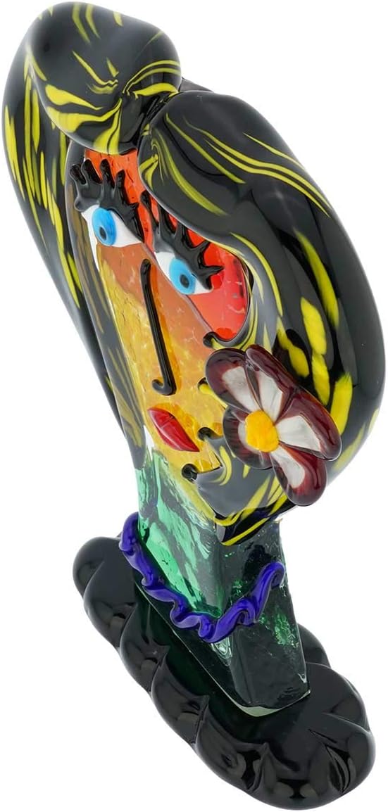 Glass Of Venice Picasso Head of A Woman with Flower Sculpture