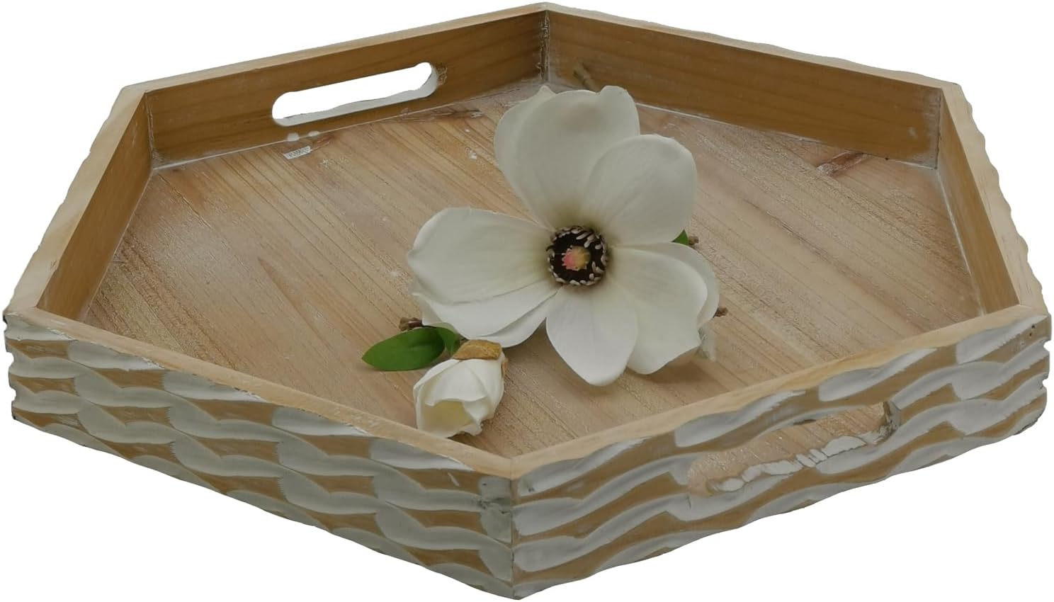 Farmhouse Wood Decorative Tray with Carving