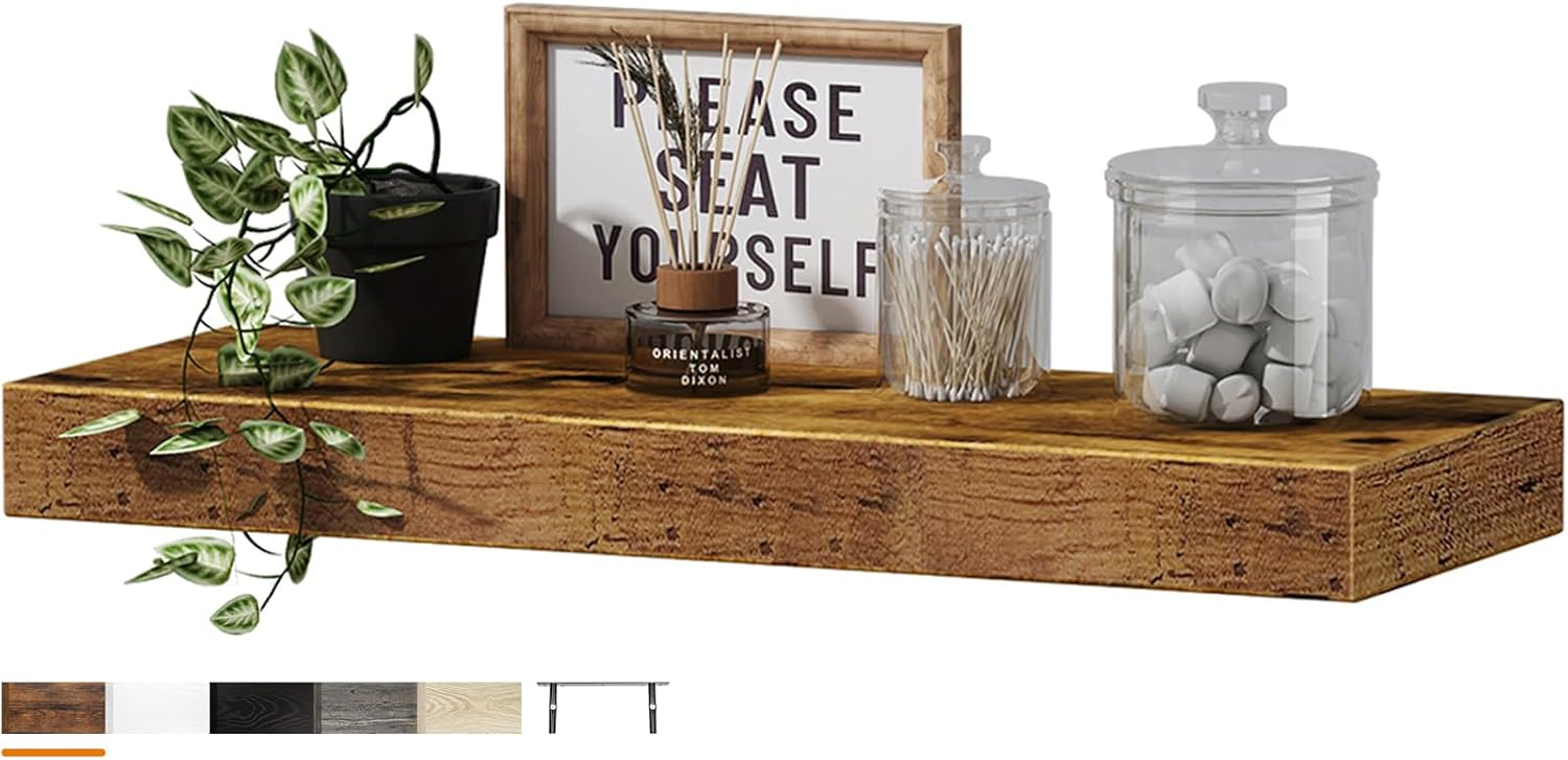 QEEIG 16 Inch Floating Shelf Set Brown