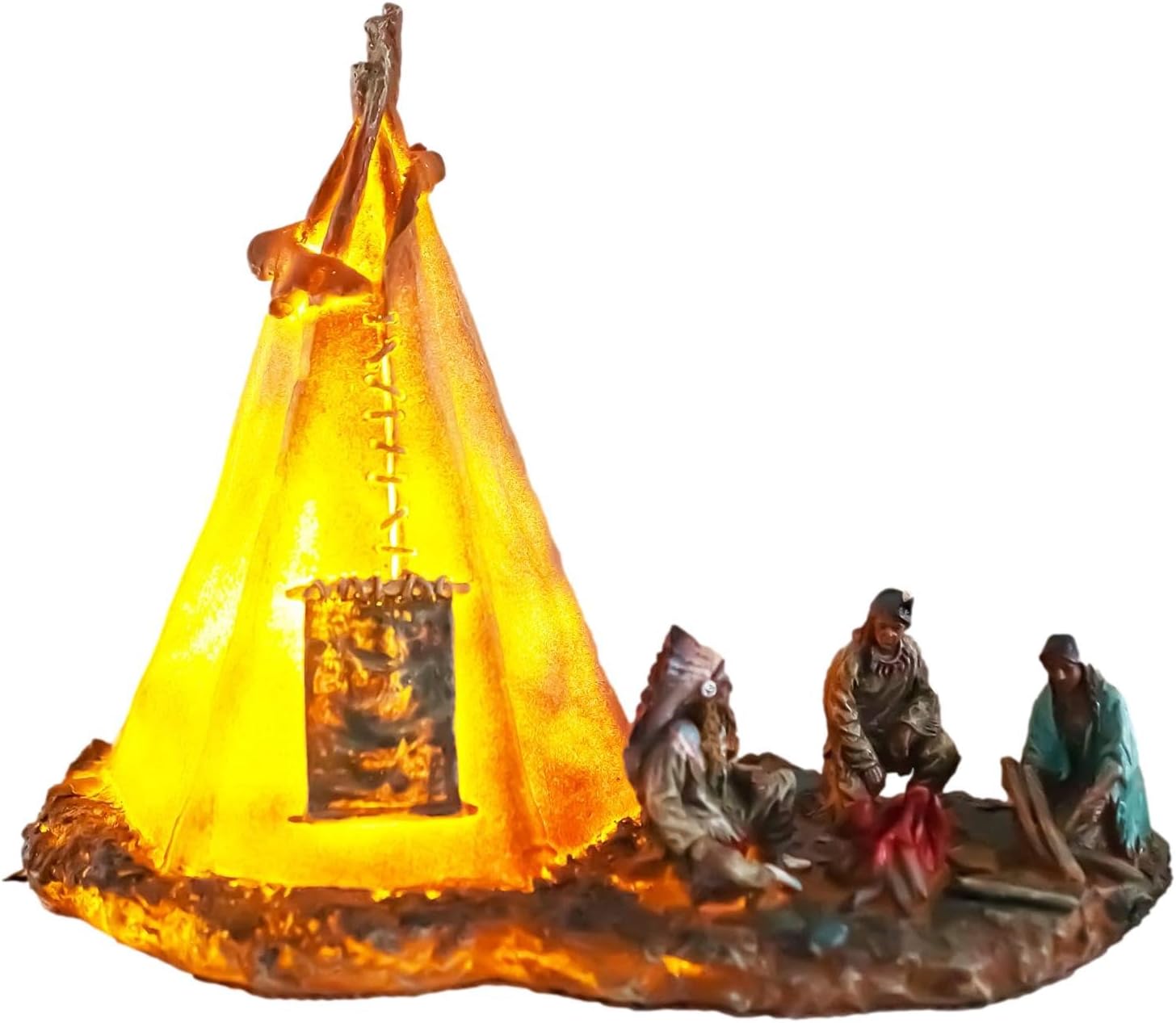 Ebros Gift Tribal Chief Fire Building LED Tipi Statue