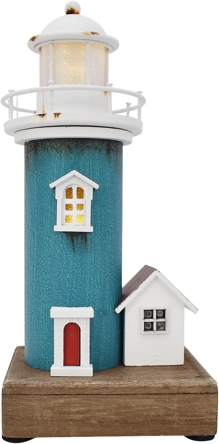 K KILIPES Wood Lighthouse Nautical Decor LED Nightlight Centerpiece