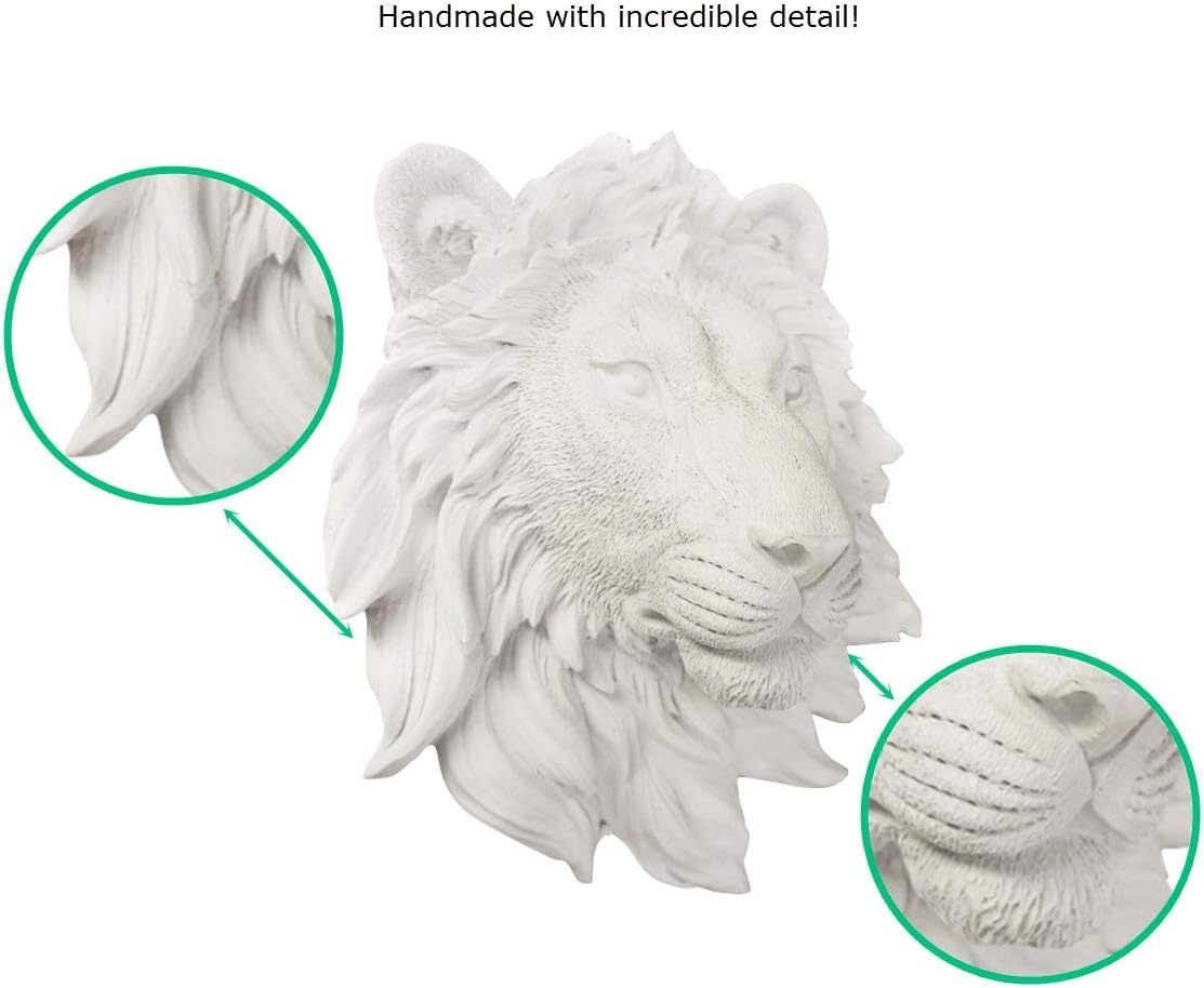 WALL CHARMERS Mini White Faux Lion Head Wall Decor