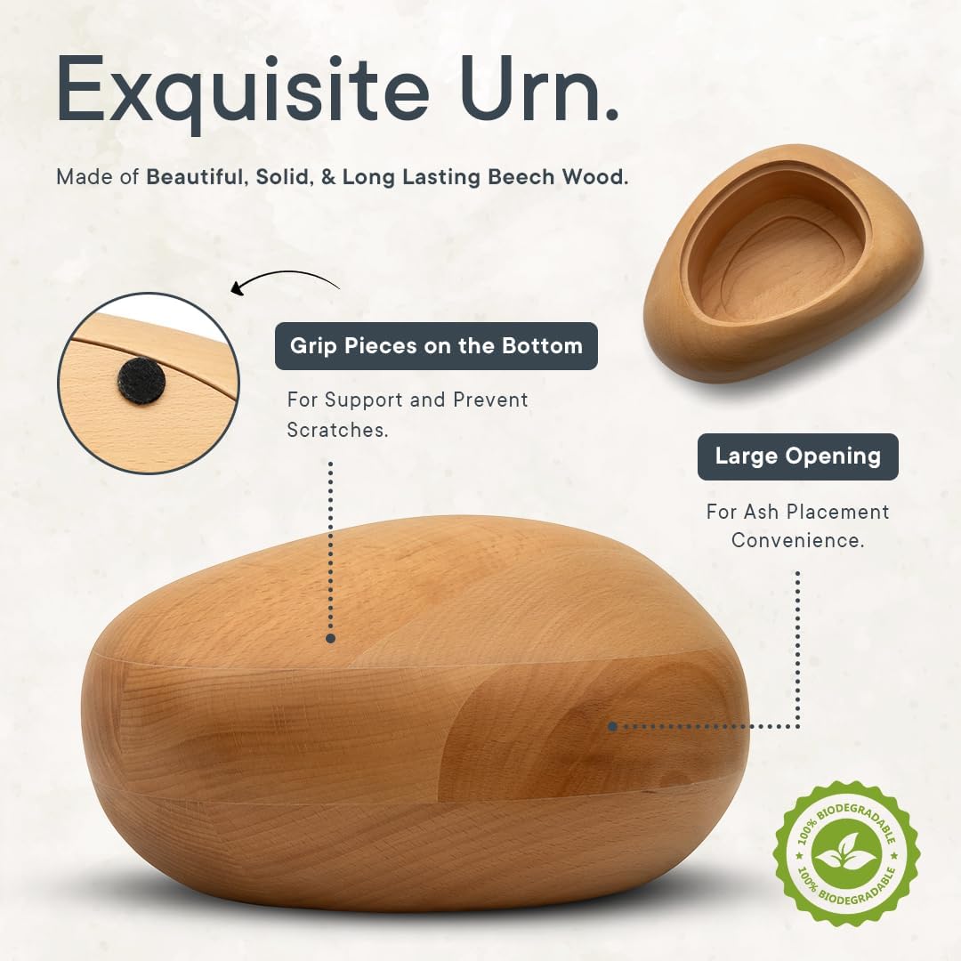 Elegant Wooden River Stone Urn for Ashes - 150 lbs Capacity
