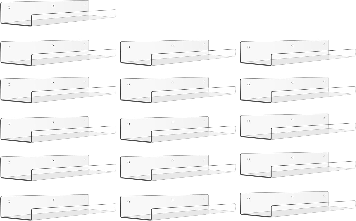 Upsimples 16 Pack Clear Acrylic Floating Shelves for Wall Storage
