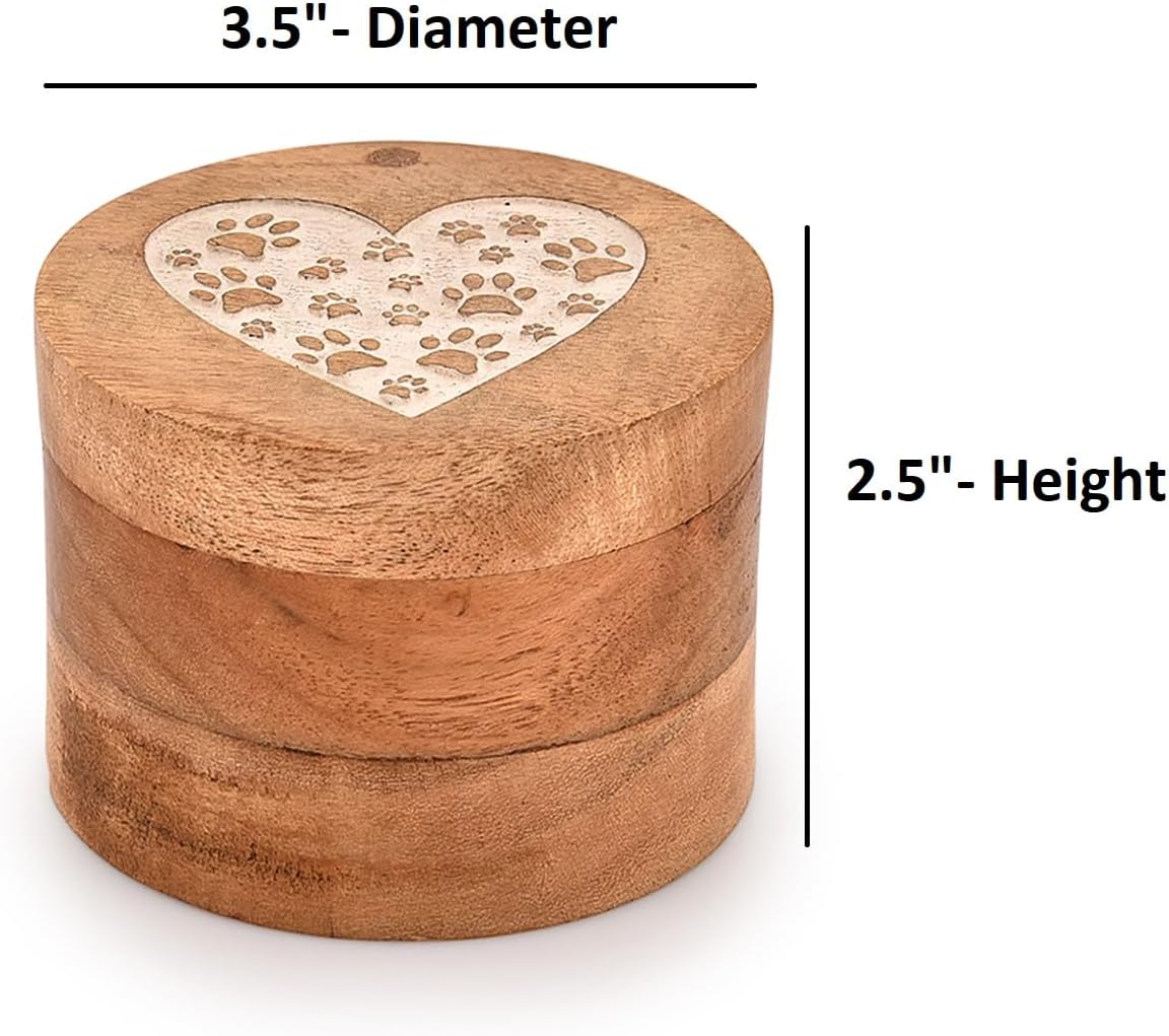 EDHAS Acacia Wood Decorative Urn with Paw Design