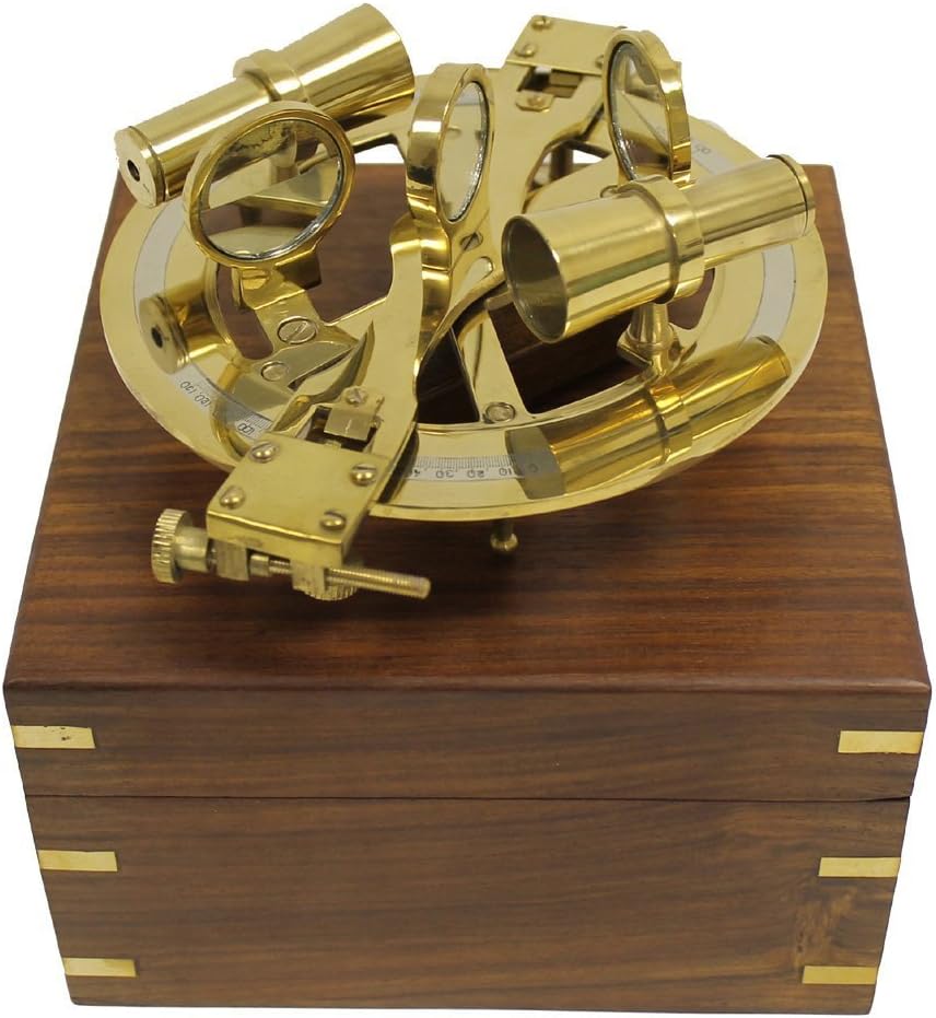 8 Nautical Brass Sextant with Wooden Box