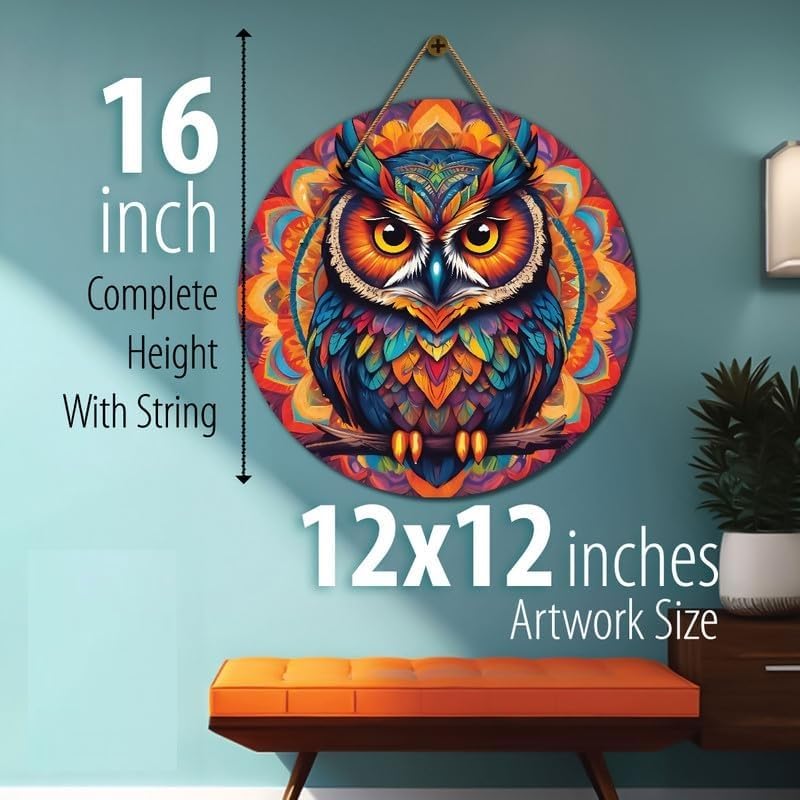 Wooden Wall Hanging Owl Mandala Design 12x12 Inches