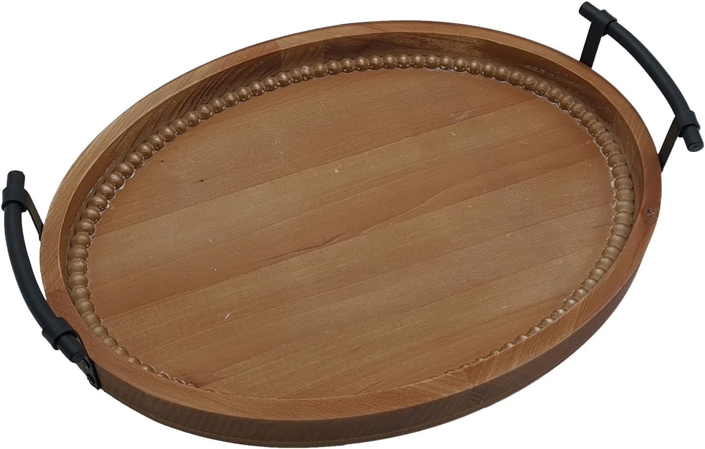 Oval Rustic Wooden Decorative Tray with Metal Handles