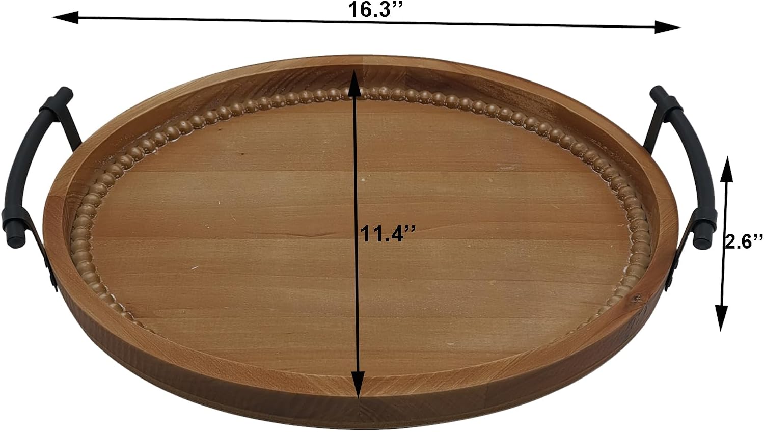 Oval Rustic Wooden Decorative Tray with Metal Handles