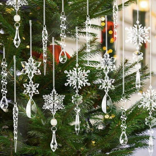 18pcs Crystal Snowflake Christmas Ornaments Set